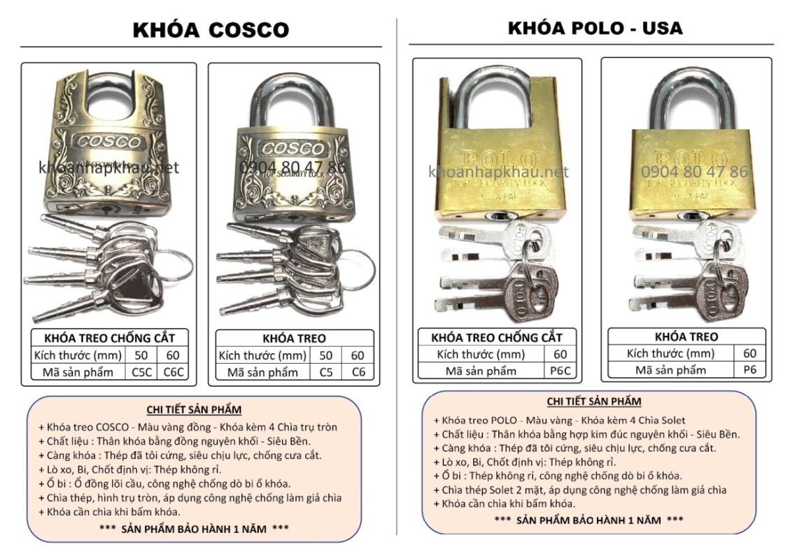 Khóa Cosco - Khóa POLO USA - Công Ty TNHH Sản Xuất & Thương Mại Khóa Cát Hưng